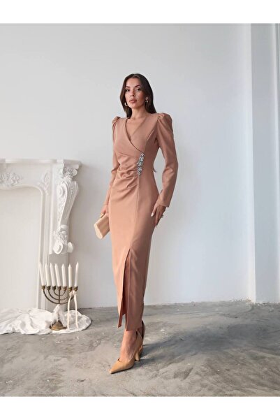 conconmoda Barley Taş Baskılı Yırtmaclı Uzun Elbise