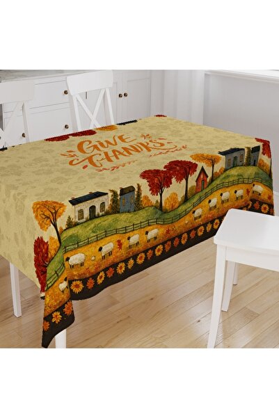 Else Dekor Colorful Minimal Striped Patterned Digital Print Suede Fabric Kitchen Tablecloth