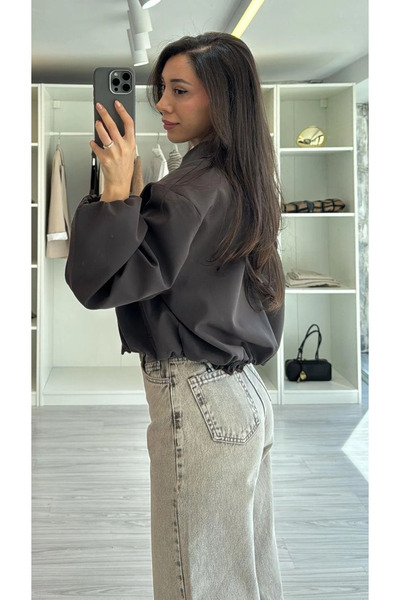 My Blog Σκούρο καφέ Bomber Crop Jacket - 9616