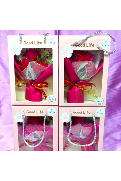 velve Σετ 4 μπουκέτα με χάντρες και 3 τριαντάφυλλα σαπούνι, χειροποίητα πράσι...