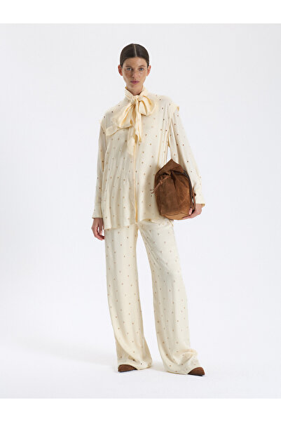 BAQA Krem Puantiyeli Fularlı Bluz