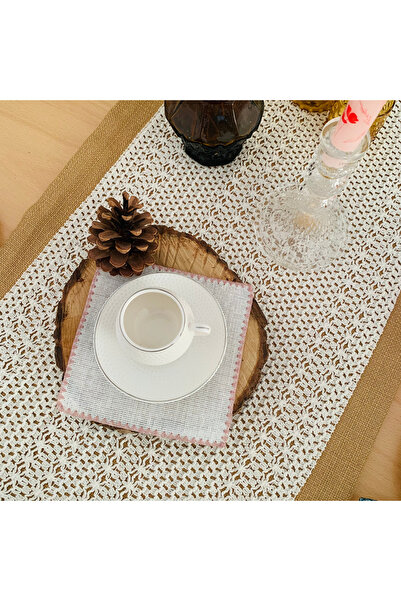 UKC Etamin Işlemelik Sunum Peçetesi - 6 Parça - 15x15cm - Kahve Yanı Sunum Pe...
