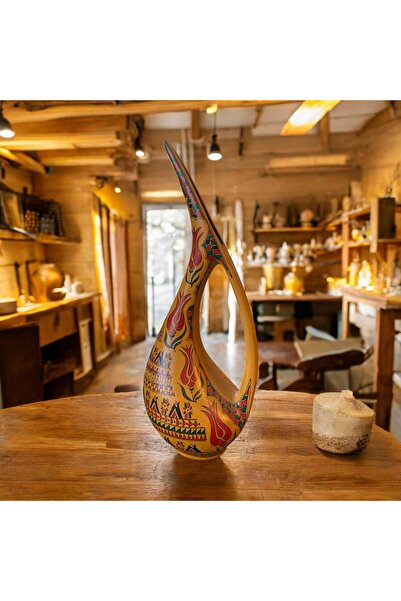 Loremp El Yapımı Seramik İznik Çini Motifli Açık Kahverengi Pelikan Vazo 42 cm