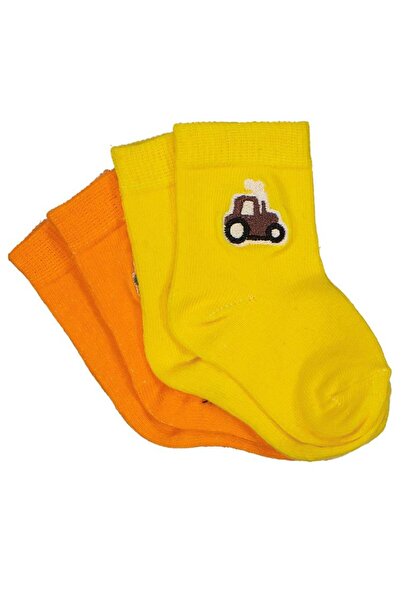 Civil Baby Traktör Aksesuar Nakışlı 2'li 6- Bebek Erkek Çorap Set - Sarı18 Ay