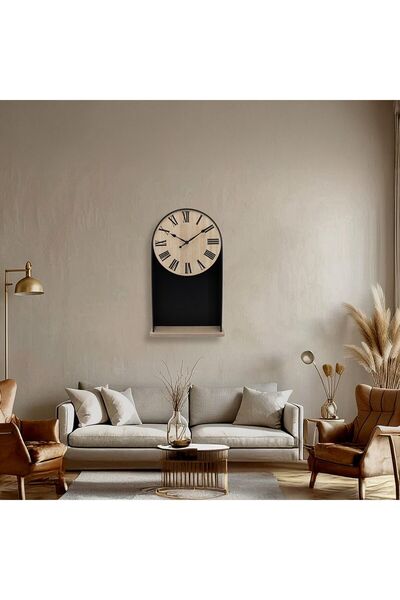 Danube Home ساعة حائط كامبريدج الخشبية المزخرفة - كوارتز صامت أنيق متعدد الوظائف 30 × 50 سم