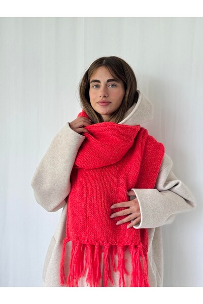 Retrobird Büyük Boy Soft Örgü Atkı Kadın Nar Çiçeği