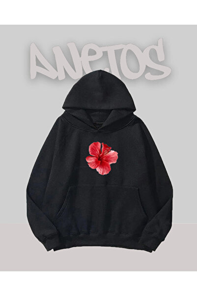 Anetos Design cu flori de hibiscus, față neagră cu imprimeu Swea tricou