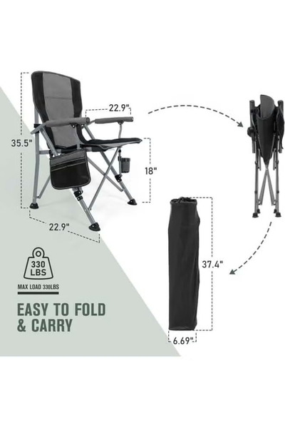 Cady One Folding Camping Chair with Side Storage Pocket, Cup Holder and Padded Armrest
