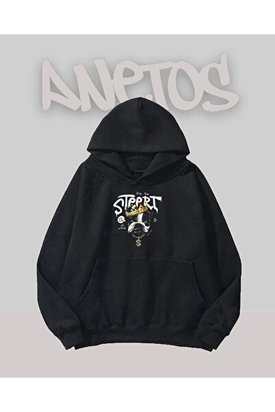 Anetos Streert King Dog Design Negru Față cu imprimeu Swea tricou