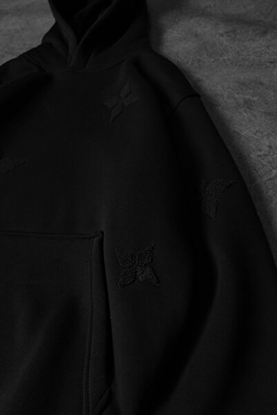 Slatra Ανδρικό μαύρο φούτερ με κουκούλα με κέντημα Tona Ton