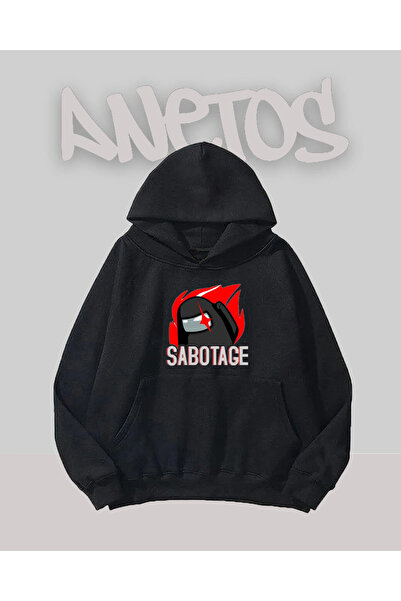 Anetos Among Us Sabotage Design Negru Față cu imprimeu Swea tricou