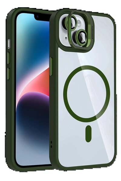 feifei غطاء حماية آيفون 14 من آبل مع عدسة ريميم وحامل ماجسيف - أخضر داكن - (5796) - VOANFD6250-4852