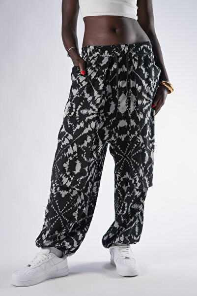 Superbluemexico Women's Jacquard Patterned Deep Pocket Shalwar Trousers
