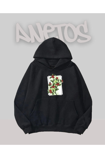 Anetos سويت شيرت أسود بتصميم زهور مطبوعة من الأمام