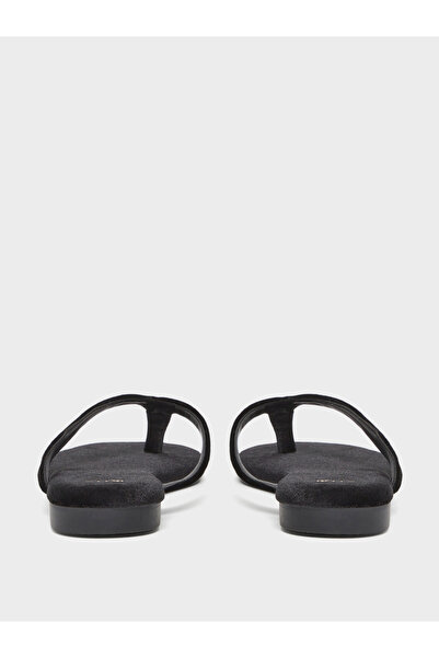 Styli Black Velvet Look Flat Sandals