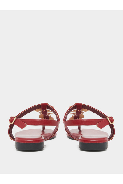 Styli Burgundy Flower Detail Flat Sandals