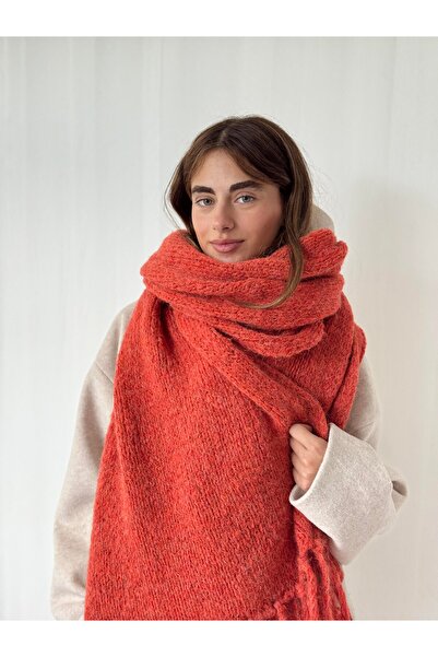 Retrobird Μεγάλου μεγέθους μαλακό πλεκτό κασκόλ Γυναικείο τούβλο