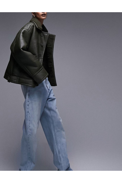 TopShop Topshop fur coat, khaki