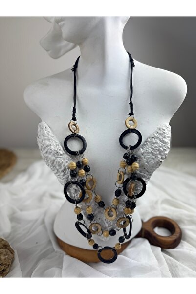 SEDEF TAKI Ahşap halkalı uzun kolye