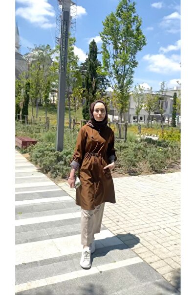 moda elçin Zippered Jacket with Foldable Sleeves and Stripes Inside