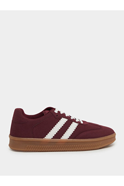 Styli Burgundy Striped Lace Up Sneakers