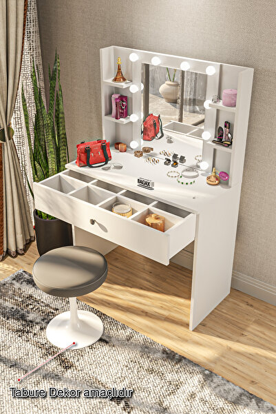 BAGAX Modern Makyaj Masası Aynalı Makyaj Masası Raflı