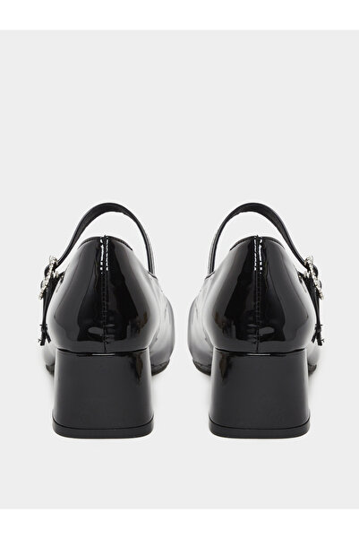 Take Two By Styli Black Mary Jane Flats Shoes with Heart Buckles