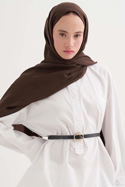 carell Monogram Pattern Liora Cotton Shawl Bitter Brown