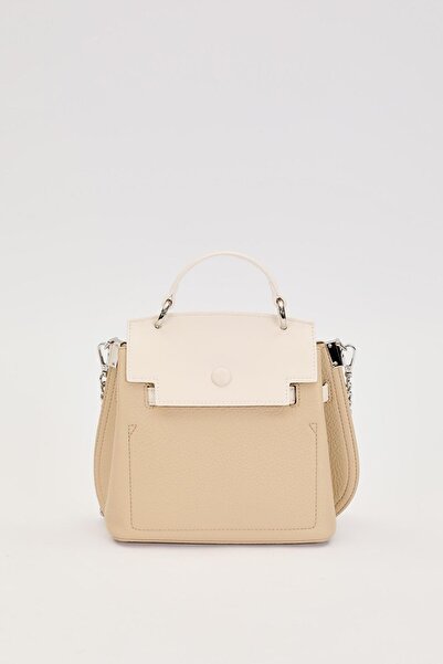 Levidor Cream Pearl Strap Detailed Handbag