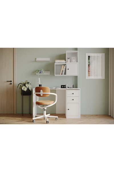 Nettrends Modern Çalışma Masası, 2 Kapaklı, 2 Çekmeceli ve Duvar Raflı Kitaplık seti KBR-CMS-1014