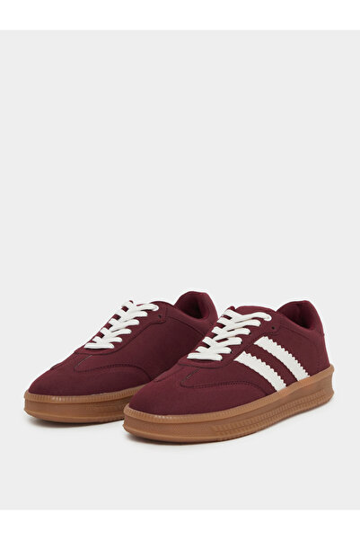 Styli Burgundy Striped Lace Up Sneakers