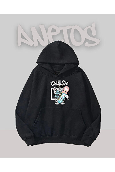 Anetos Φούτερ Hey Ho City Design Μαύρο Μπροστινό με τύπωμα