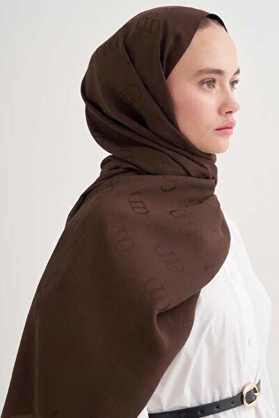 carell Monogram Pattern Liora Cotton Shawl Bitter Brown