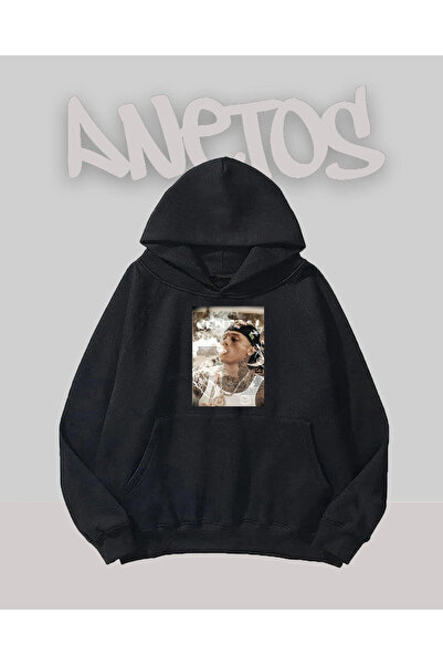 Anetos Central Cee 7 Design Negru Față cu imprimeu Swea tricou