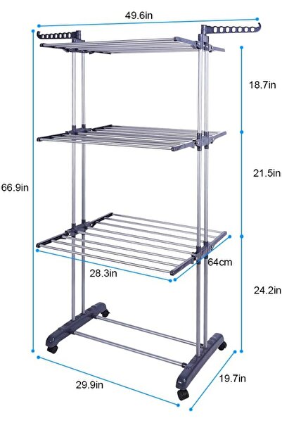 Taimi Foldable 4 Tier Clothes Drying Rack for Laundry Rolling white/black
