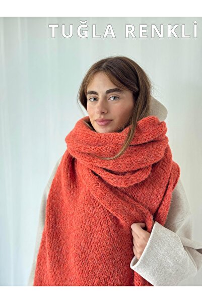 Retrobird Μεγάλου μεγέθους μαλακό πλεκτό κασκόλ Γυναικείο τούβλο