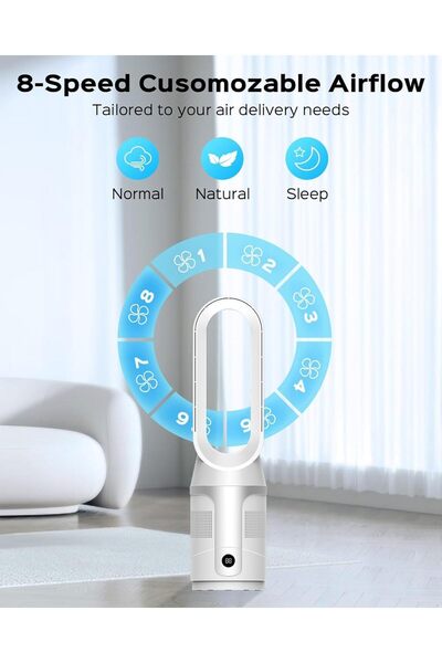 INGUNAR Bladeless Tower Fan for Bedroom, 20 Inch Air Purification Cooling Floor Fan with 90° Oscillating, R