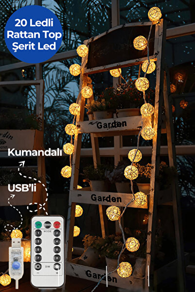 Technojet Dekoratif Rattan Top Led Işık, 4mt ve 20 Ledli USB ve Kumandalı, 8 ...