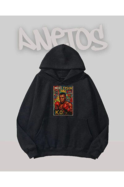 Anetos Mike Tyson 6 Design Sweatshirt Negru cu Imprimare Pe Față
