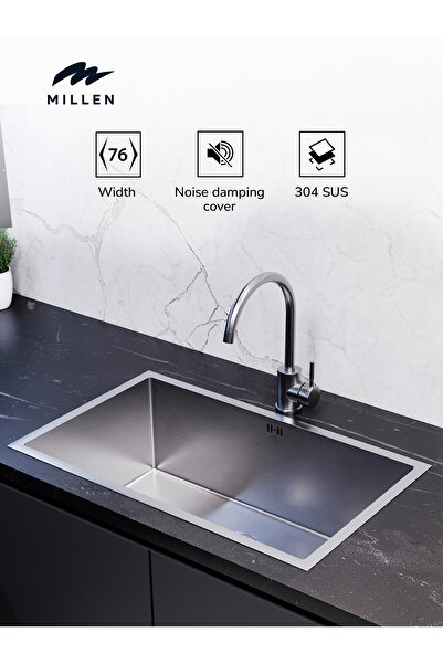 MILLEN حوض غسيل فردي مصنوع يدويًا، مثبت أسفل الحوض - SUS 304، عازل للصوت، بلم...