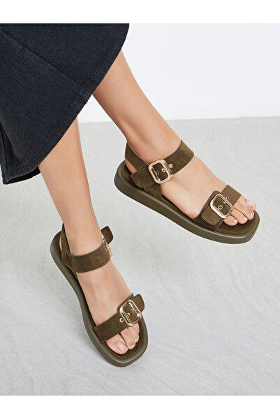 Styli Brown Suede Flat Sandals