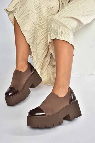 Fox Shoes V272906404 Kahverengi Kumaş Kalın Tabanlı Kadın Ayakkabı