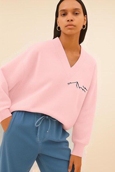 BENROMA سترة رياضية بطبعة جبلية للجنسين بياقة على شكل حرف V