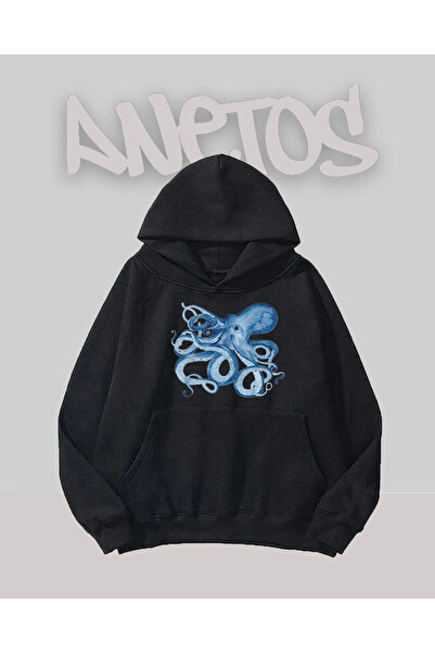 Anetos Design Octopus Negru Față cu imprimeu Swea tricou