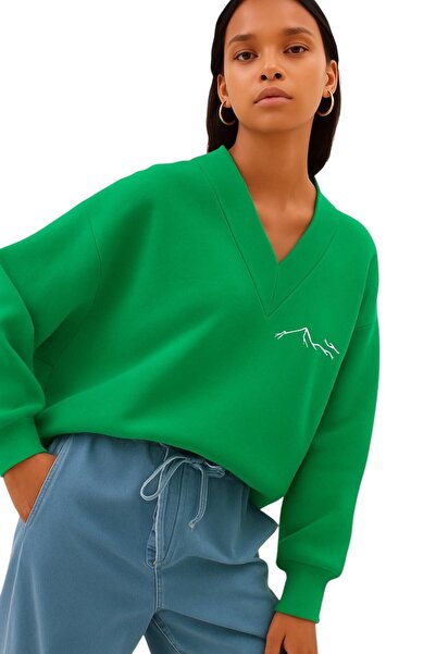 E-ROMA SWEATSHIRT UNISEX CU DECOLTEU IN V CU IMPRIMARE MUNTE