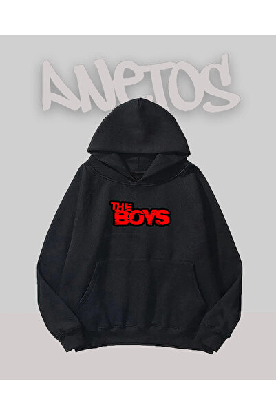 Anetos The Boys Design Pulover Negru cu Imprimare pe Față