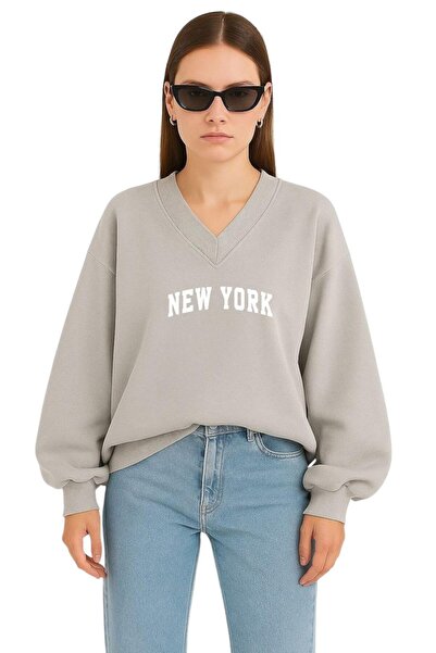 DM DOLCE MORE SWEATSHIRT UNISEX CU DECUPAJ ÎN V IMPRIMAT NEW YORK