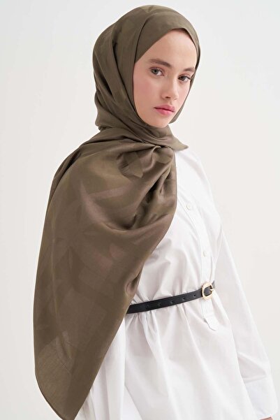 carell Geometric Pattern Liora Cotton Shawl Olive Green