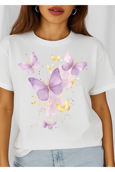 OEM Women's 100% cotton T-shirt Purple Butterflies