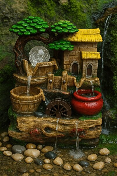 Lexi Bella Huzur Veren Su Sesi Feng Shui Süs Fıskiye LED Işıklı Masaüstü Deko...